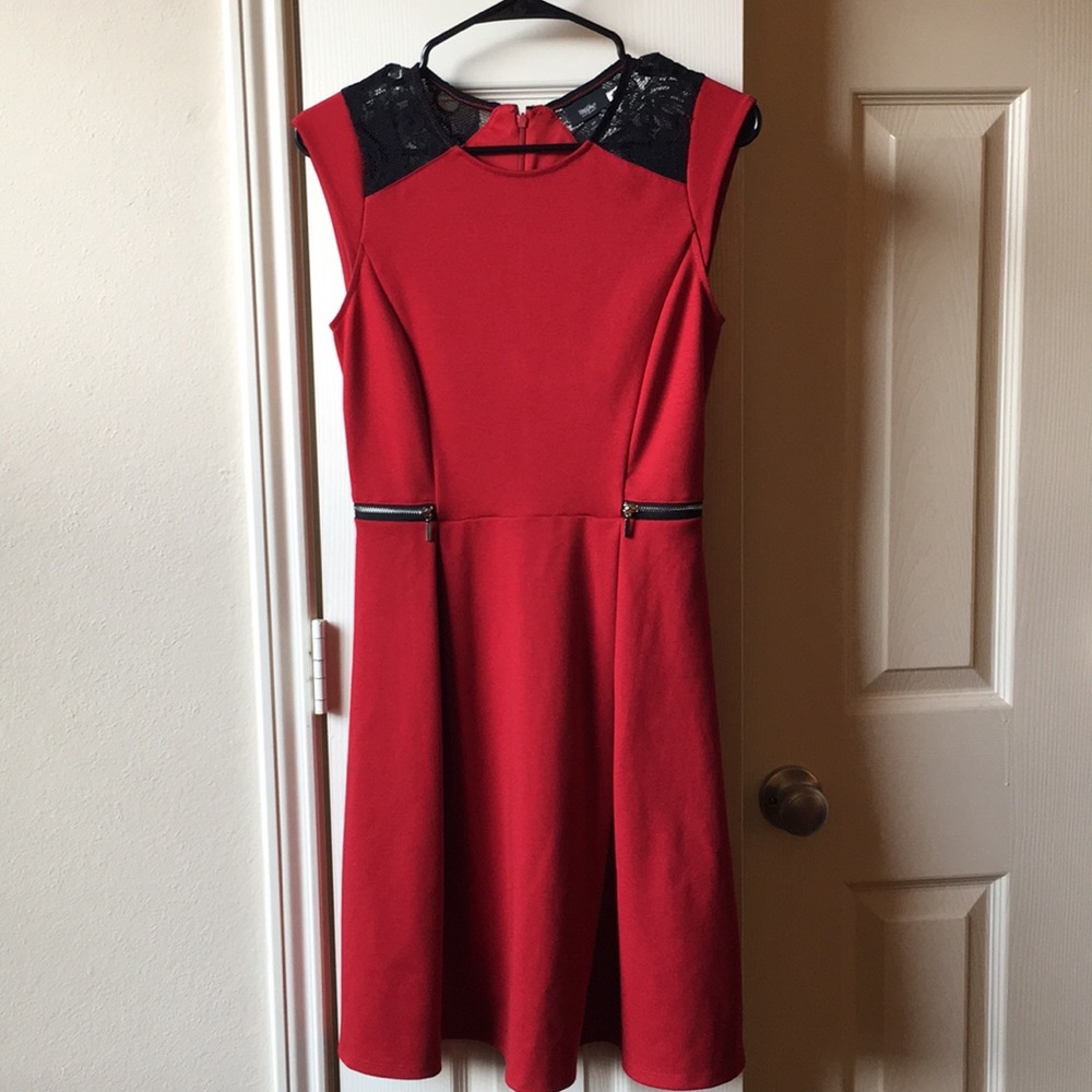 NWOT Sexy red dress with black lace zippers
